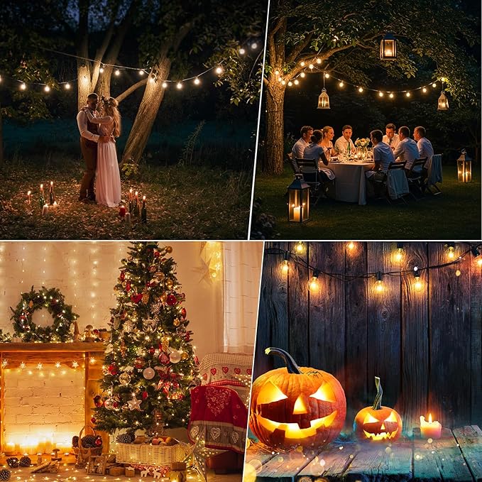 25FT G40 LED String Lights with 12 Plastic Edison Bulbs(2 Spare), Outdoor/Indoor Waterproof Lights for Patio, Garden, Wedding, Party, Festival Decoration