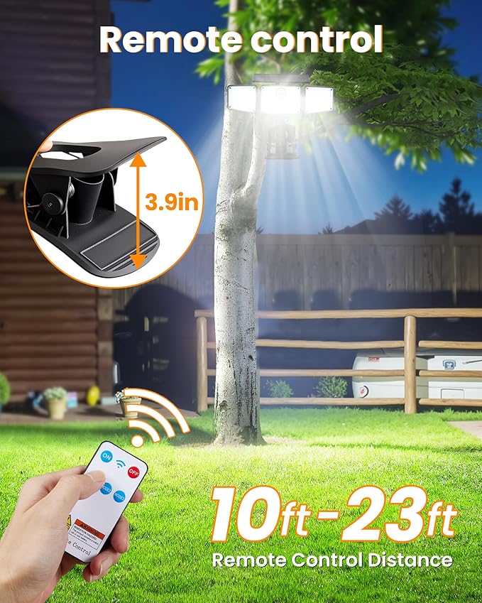 Clip on Solar Lights, 1500LM Motion Sensor Security Lights with Remote Control, 270°Wide Angle Solar Flood Light, 3 Heads High Bright Solar Lights Outdoor Waterproof for Fence Gutter Yard（2Pack)