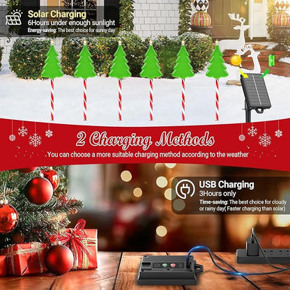 KOOPER Christmas Decorations Outdoor Solar Christmas Tree Candy Cane Stake Lights, 6 Pack Brighter 102 LED Solar Christmas Pathway Lights Outdoor, 10 Modes Christmas Decorations for Indoor Yard