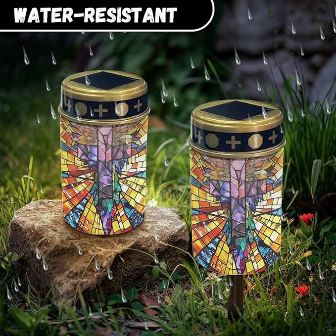 Solar Lights Outdoor Garden, Abstract Cross Waterproof Solar Powered Stake Lights, Christmas Birthday Gifts for Dad Grandma Garden Yard Gravesite Decorations