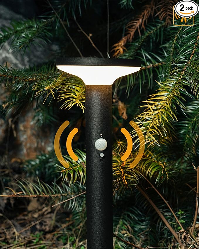 Yoolax Solar Pathway Lights Outdoor Motion Sensor Landscape Lights 2 Pack Waterproof Dusk to Dawn Path Lights for Garden, Patio, Yard, Driveway (Black)