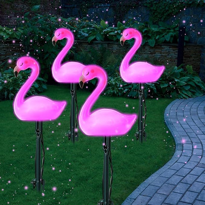 36ft Flamingo Solar Lights with 16 LED Solar Powered Pathway Garden Stake Light Outdoor Decorations with 3 Modes Waterproof Summer Pink Walkway Lawn Patio(Flamingo)