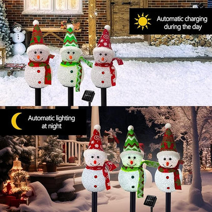 Solar Christmas Pathway Lights Outdoor Decor, Set of 3 Led Snowman Stake Lights, Waterproof Walkway Landscape Light for Winter Yard, Garden, Solar Christmas Decorations