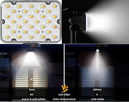 Magictec 2-Pack Solar Spotlights with 64 LEDs, IP65 Waterproof Outdoor Landscape Lights, 2-in-1 Wireless Solar Wall Lights for Garden and Driveway, Cool White & Warm White, 4 Modes