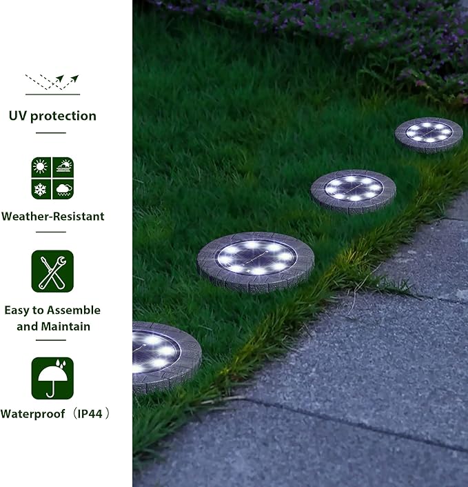 Glitzhome Solar Ground Lights Outdoor Waterproof 6 Pack Solar Garden Lights Disk Lights for Walkway Yard Backyard | Lumora