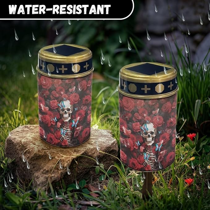 ZOUTAIRONG Rose Ghost Light for Cemetery Grave 2 Pack Solar Garden Lights 2 Pack Solar Garden Lights Outdoor Solar Pathway Lights Outdoor Cemetery Solar Lights for Grave Solar Lights