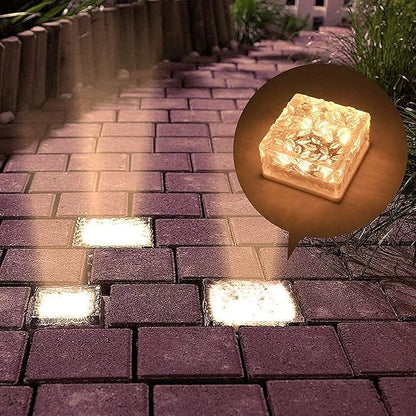 Solar Ice Glass Light,2 Packs Solar Powered Garden Lights, Waterproof IP68 Outdoor Table & Path Lights, Decorative Ice Cube for Yard (Warm White)