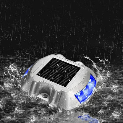 JIGUOOR Solar Deck Lights LED Driveway Lights Solar Powered Dock Light Outdoor IP68 Waterproof Road Markers for Step Sidewalk Stair Boat Garden Ground Pathway Yard (Blue, 1 Pack)