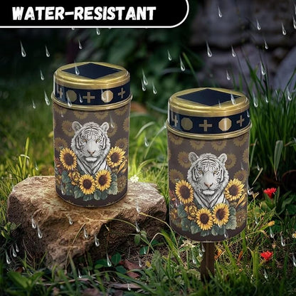 Tiger Sunflower Solar Cemetery Grave Decorations, Waterproof Memorial Cemetery Decorations Lights for Birthday Mother Day Fathery Day Memorial Day Christmas