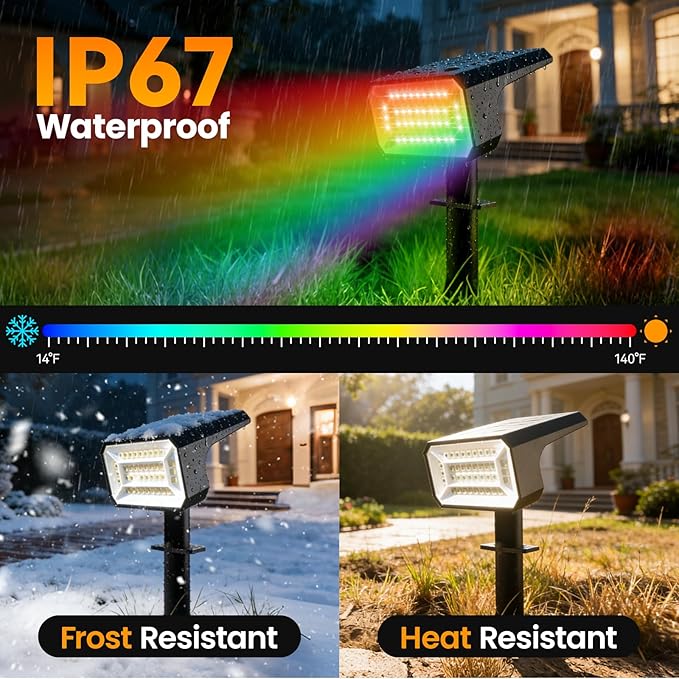 Fabrito Color Changing Solar Spot Lights Outdoor 8 Pack, [6+1 Lighting Modes] Auto On/Off RGB Spotlights | Lumora