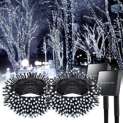 Dailyart Solar String Lights Outdoor, 2 Pack 200 Led Solar Fairy Lights for Outside Waterproof 145ft Cool White Solar Lights 8 Lighting Mode Solar String Lights for Outside,Garden,Courtyards,Trees