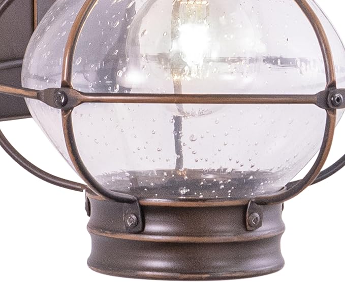 VAXCEL Chatham 13.5 in. H 1-Light Burnished Bronze Coastal Outdoor Wall Sconce Made of Durable Steel, Clear Seeded | Lumora