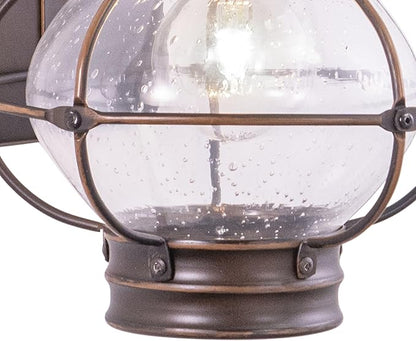 VAXCEL Chatham 13.5 in. H 1-Light Burnished Bronze Coastal Outdoor Wall Sconce Made of Durable Steel, Clear Seeded Glass Shade, LED Compatible, Use for Exterior Porch Patio Front Door or Garage