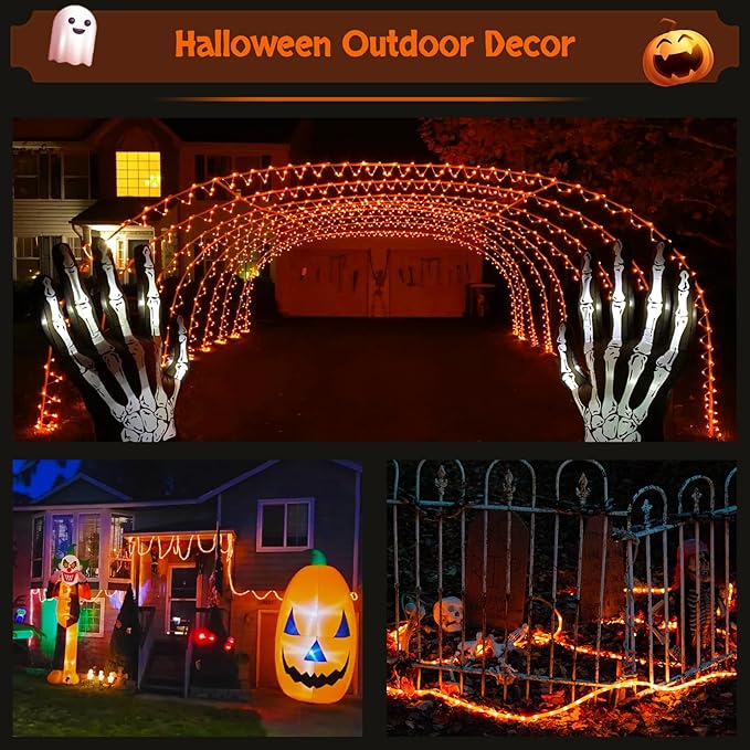 JMEXSUSS Orange Halloween Solar Lights, 66 ft 200 LED Rope Lights Outdoor Waterproof, PVC Tube Orange Christmas | Lumora