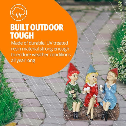 Exhart Garden Gnomes, Girl's Night Wine Drinking Solar Garden Gnome Statue, LED Hats, Outdoor Lawn and Yard Decoration, 5.5 x 10.5 x 9.5 Inch, Multicolor, Resin