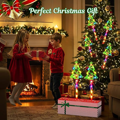 Christmas Solar Pathway Lights Outdoor Decorations,10 Modes 78 LED Outdoor Christmas Tree Solar Candy Stake Lights, Waterproof Colorful Xmas Decorations for Patio Yard Walkway Lawn Decor 6 Pack