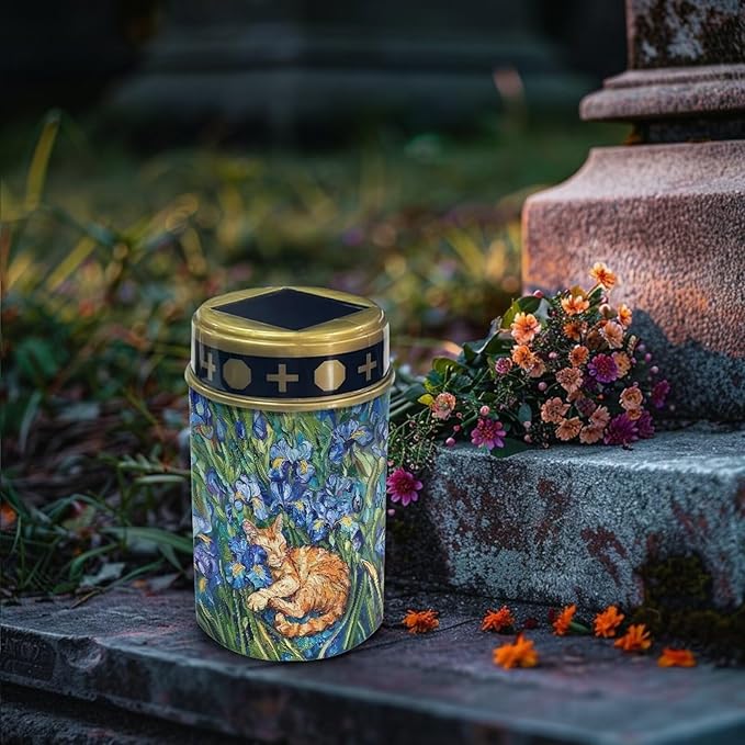 Cat Flower Solar Garden Lights Outdoor Decorative Solar Stake Lights-Waterproof Warm White LED for Remembrance Gifts Cemetery Grave