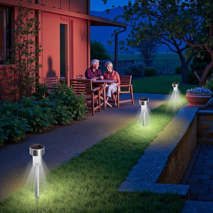 12-Pack Solar Pathway Lights, Stainless Steel Led Tube Lamps For Outdoor Landscape, 29.5 X 4.5 Cm, Ip33 Rated, Auto | Lumora