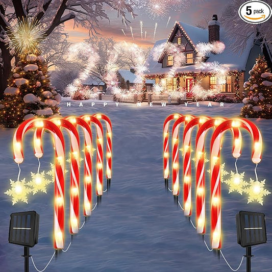Solar Christmas Candy Cane Lights, Outdoor Waterproof Pathway Stake Lights with 8 Modes, Solar Lights for Outside Yard Walkway Garden Christmas Decorations