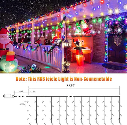 Joomer RGB Christmas Icicle Lights - 33FT Color Changing Outdoor String Lights with Remote Timer, Dripping Blood Effect for Haunted House, Roof, Eaves, Christmas Decor (Non-Connectable)
