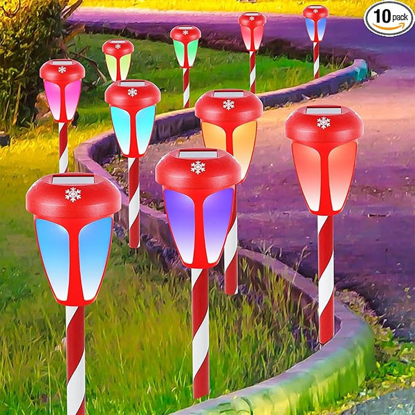 Dynaming 10 Pack Solar Christmas Path Lights, Outdoor Solar Powered Color Changing Xmas Garden Pathway Markers | Lumora