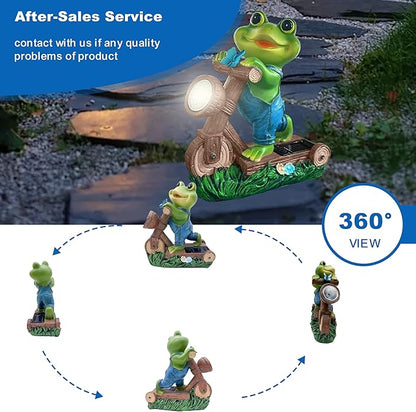 Frog Garden Outdoor Statues Solar Light Decor for Outside-Fall Yard Decorations with Bicycle and LED Lights.Unique Halloween Housewarming Gifts for Women Mom and Grandma.