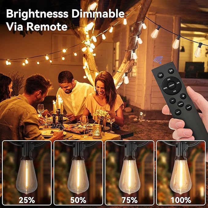 100 FT Solar String Lights Outdoor Waterproof with Remote & USB Port, Solar Power Patio Hanging Lights with Dimmer | Lumora