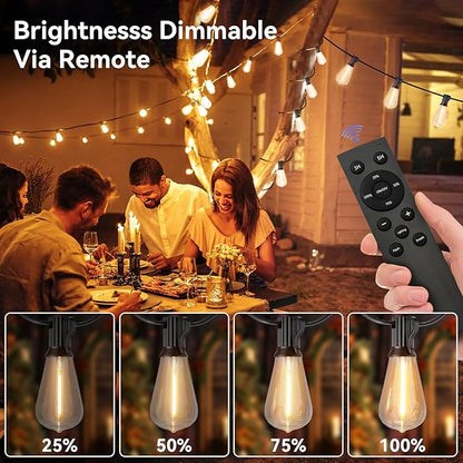 100 FT Outdoor String Lights for Outside, IP65 Waterproof ST38 LED Shatterproof Bulbs, Dimmable & Timable, 3 Light Modes, Hanging Patio Edison Lights for Porch Backyard Cafe Bistro