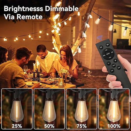 100 FT Outdoor String Lights for Outside, IP65 Waterproof ST38 LED Shatterproof Bulbs, Dimmable & Timable, 3 Light Modes, Hanging Patio Edison Lights for Porch Backyard Cafe Bistro