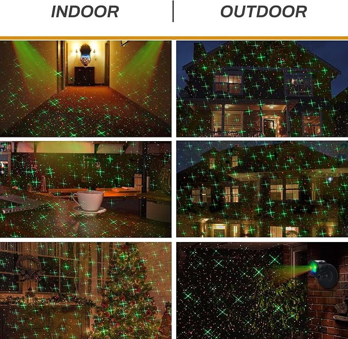Christmas Projector Lights Outdoor, Led Christmas Laser Lights Landscape Spotlight Red and Green Star Show Waterproof with Remote Decorative Patterns for Indoor Outdoor Garden Patio Wall Holiday