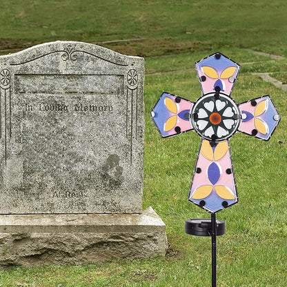 Solar Cross Garden Stake Lights 38inch Colored-Painted Outdoor Waterproof Memorial Garden Decor 2 Lighting Modes Cemetery Decorations for Grave for Remembrance Gifts & Sympathy Gifts