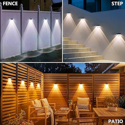 Solar Fence Lights Outdoor Waterproof 3000K 4000K 6000K 50 Lumens Lens LED Dusk to Dawn for Outside Deck Wall Step Patio Yard Railing Pool Garden 8 Pack
