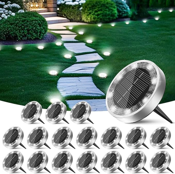 Peasur Solar Ground Lights Outdoor, 18 Pack Flat Solar Powered Disc Lights, IP68 Waterproof, Anti-Rust, Landscape | Lumora