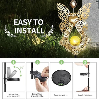Memorial Solar Lights for Grave with Flowers Decorations Eternal Lighted Angels for Outdoor Cemetery Angel Garden Stake Memorial Gifts for Gravesite