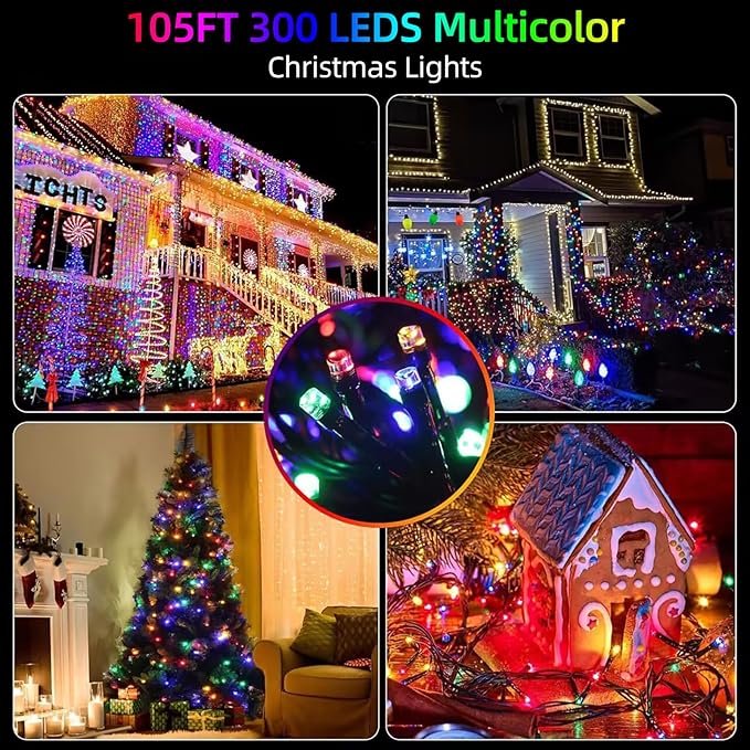 105FT 300LEDs Christmas Lights Outdoor Indoor String Lights 8 Modes Memory Function for Christmas Tree Party | Lumora