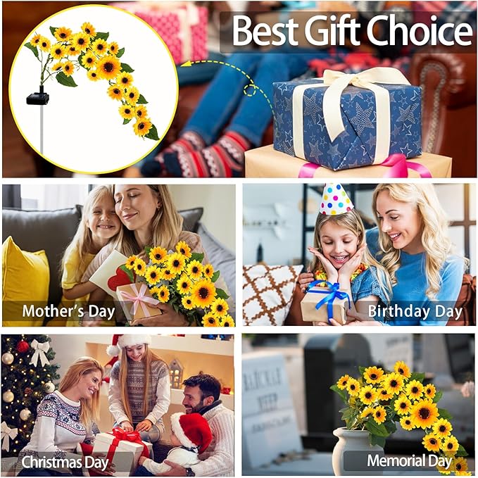 Solar Garden Lights Outdoor, Solar Sunflower Lights with 46 Lifelike Sunflower, Waterproof 90 Bright LED Fall Flowers Garden Decor for Patio Flower Bed Yard, Gift for Mom (2 Pack)