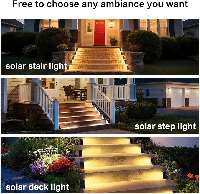 Solar Step Lights Outdoor Stair Light, Deck Lights Outdoor Powered IP65 Waterproof, 2CCT Solar Outdoor Step Light, Decor for Stair, Deck, Step, Sidewalk, Porch and Outside Patio,2CCT,24 Pack