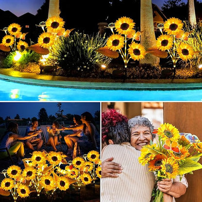 Solar Garden Sunflower Lights 2 Pack, 2025 Upgraded Sunflower Garden Decor with 2 Butterfly, Auto ON/Off Solar Yard Lights Outdoor Waterproof IP65 for Backyard Pathway Decor Mom Gift