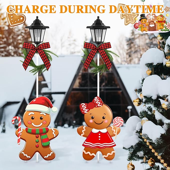 Tuanse 2 Pack Solar Christmas Outdoor Decoration 52 Inch Solar Xmas Gingerbread Man Pathway Lights Metal Garden | Lumora