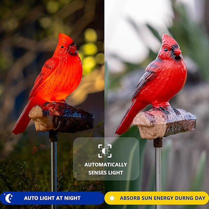 Cardinal Solar Lights Outdoor with Sound & Motion Sensor, Waterproof Red Bird Figurine Stake, Hand-Painted Memorial Garden Decor Gift for Mom Grandma