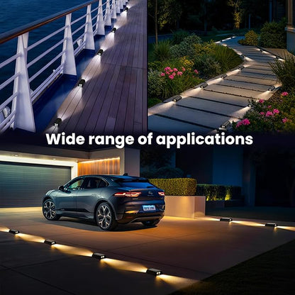 SOLPEX Solar Deck Lights, Solar Driveway Dock Lights Outdoor, IP65 Waterproof Step Light, 2700K/ 4000K/ 6600K 3 Modes Led Light for Stair, Pathway, Patio, Yard, Ground, 12 Pack