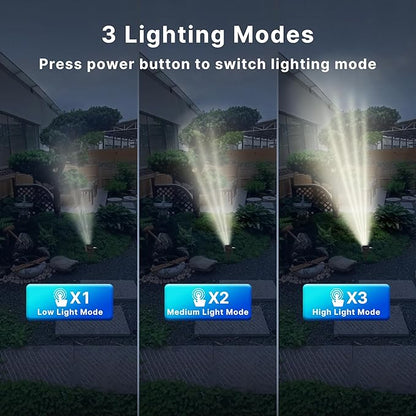 23 LED Solar Spot Lights Outdoor Waterproof, 2 Pack Solar Lights with Optical Lenses, 3 Brightness Spotlight Landscape Lighting, Auto ON/Off Outdoor Solar Lights for Yard, Garden, Lawn, White Light