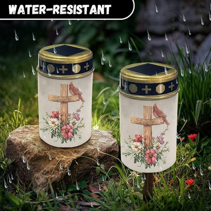 Solar Cross Garden Lights Outdoor Decorative - Bird Cross Flower Solar Lights Outdoor Waterproof- Cemetary Solar Lights for Remembrance Lawn