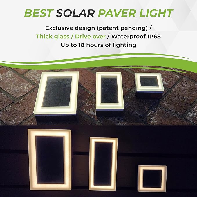 LUMENGY Solar Paver Light 4×8 inch (3.93x7.87), Stainless Steel with Tempered Glass, 2700K - Outdoor Path Light | Lumora
