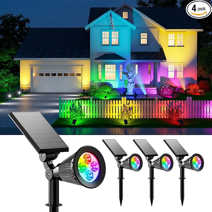 4 Pack Color Changing Solar Spotlights Outdoor Waterproof for Tree, Flower, Plant, Statue, Sign, Decorative wall | Lumora