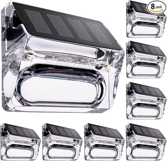 Solar Outdoor Lights 8 Pack, Solar Fence Deck Lights, Waterproof Powered Outside Lighting for Step Railing Wall Pool Stair Yard Garden Patio Decorations