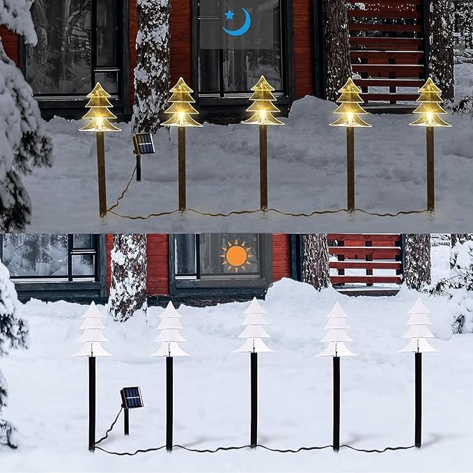 ILLUMINEW Outdoor Christmas Decorations, Solar Christmas Pathway Lights, Set of 5 Waterproof Landscape LED Lights | Lumora
