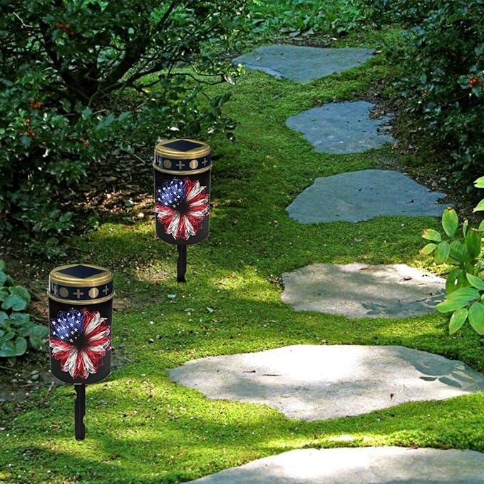 American Sunflower Solar Outdoor Lights Waterproof Patriotic Solar Walkway Lights Memorial Cemetery Decorations | Lumora