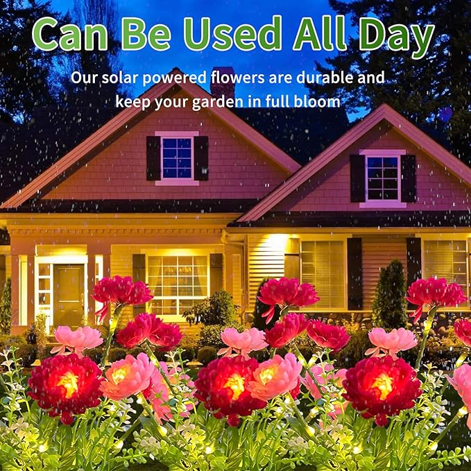3-Pack Solar Garden Lights – 21 Solar Snow Lotus Flowers, Waterproof Auto On/Off Pathway Lights for Yard, Walkway, Patio & Cemetery Decor (Red)
