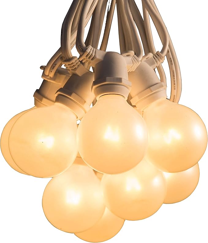 Hometown Evolution, Inc. White Pearl Outdoor Patio Globe String Lights (Commercial 25 Foot 20 Socket - G50 White | Lumora